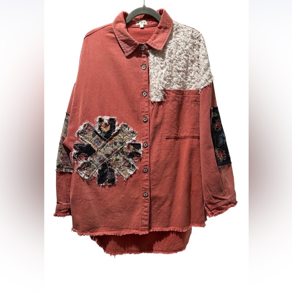 Pol Emberline Patch Button Down Shirt, Brick, Siz… - image 6